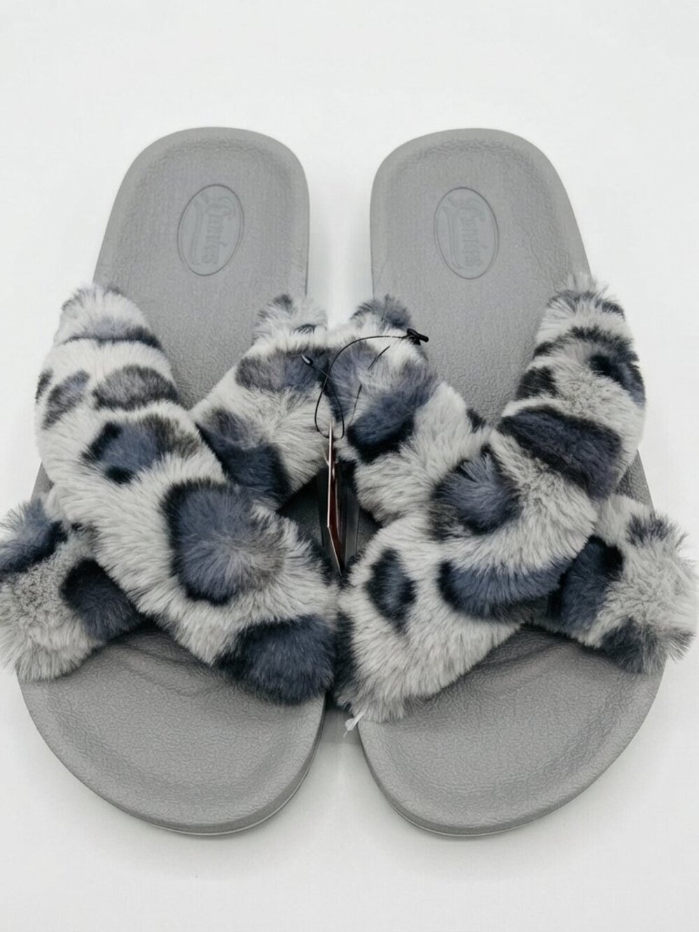 Fuzzy Gray Leopard Slippers